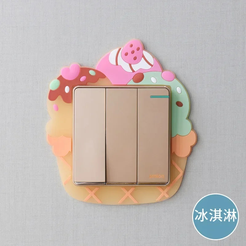 Luminous Silicone Switch Cover | Kawaii Cartoon Animal 3D Sticker for Kids Room close-up view
