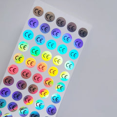 1cm Round CE Sticker | White, Silver, Holographic, Clear Base Circle Label 500pcs close-up view