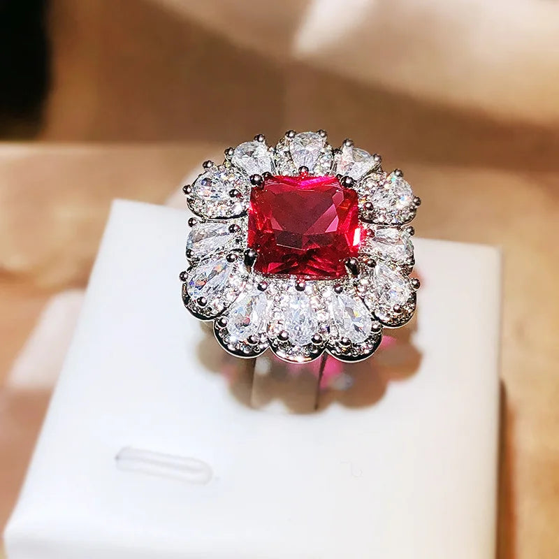 Fashion Red Zircon Paraiba Ring 925 Silver Simple Geometry Zircon Ring For Women Part lifestyle view