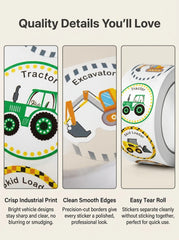 1 Roll (500 Stickers) Cartoon Engineering Vehicle Sticker Set | Teacher Reward Labels close-up view