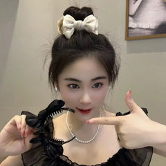 Sweet Bow Tie Hair Claw Clip Velvet Ponytail Fixed Large Hair Clip Elegant Women Solid Color Headwear Accessories Gift for Girls