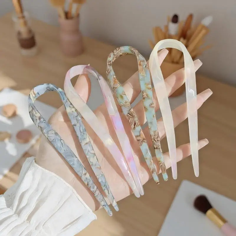 U-Shaped Hair Sticks Acetate Acrylic Hair Fork Hair Clips Fashion Bow Hairpin Geome additional angle