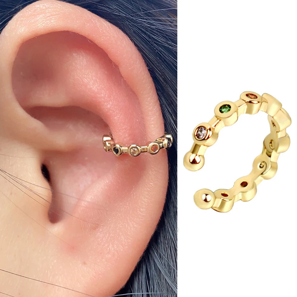 Geometric Rainbow CZ Cuff Clip On Earrings for Women