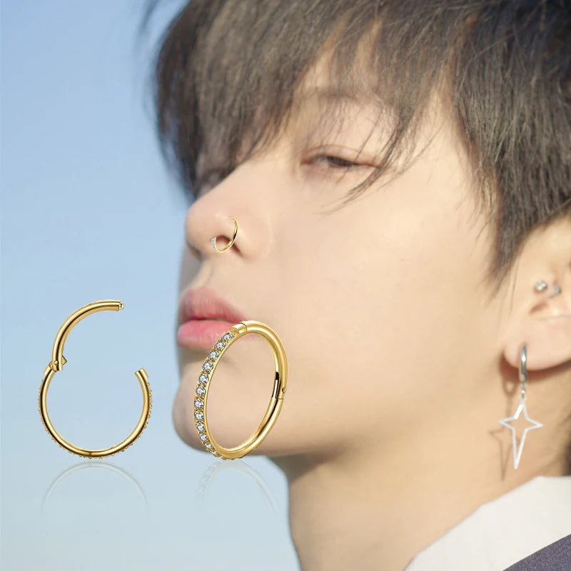 Stainless Steel Nose Ring CZ 16G Hinged Septum Clicker Segment Ear Tragus Cartilage additional angle