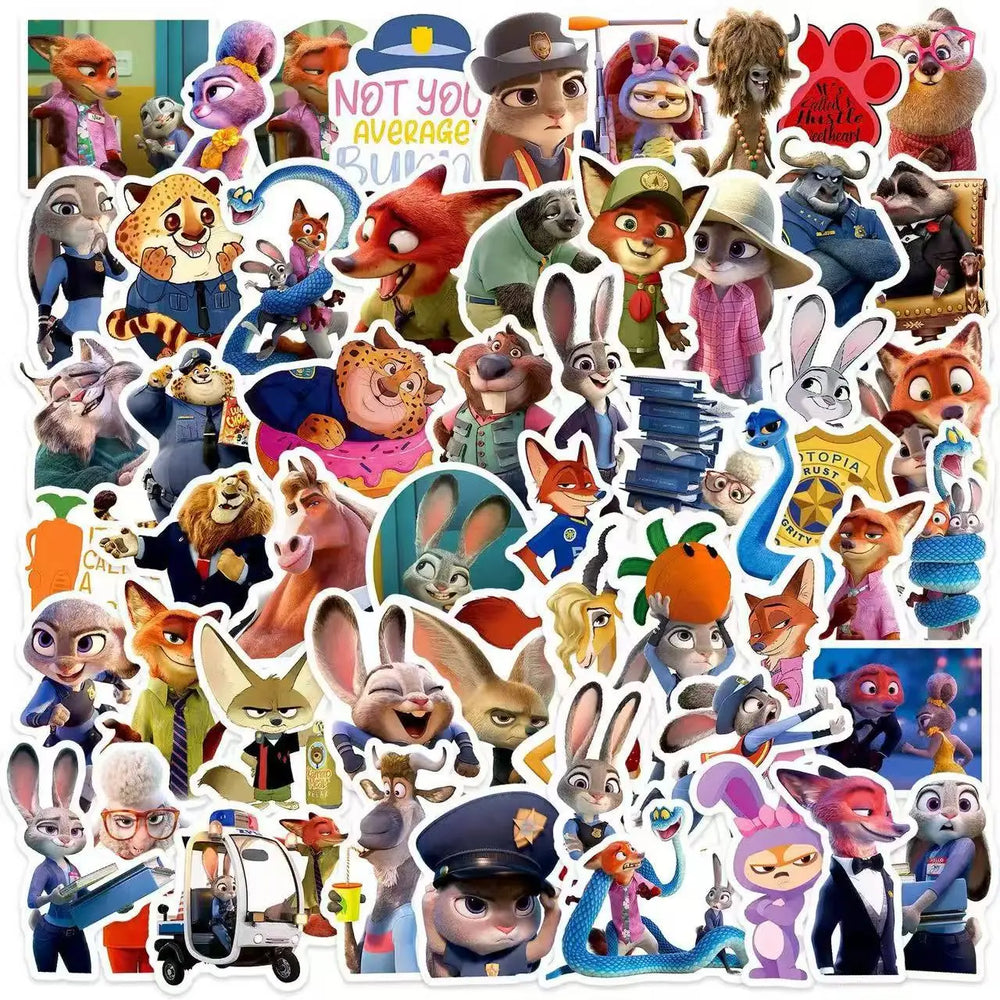 50pcs Disney Cartoon Movie Zootopia2 Stickers Cute Anime Graffiti Decals for Kids Toy close-up view
