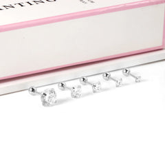 LUXUSTEEL Crystal Zircon Stud Earrings | Screw Back Round CZ Earrings for Men Women close-up view