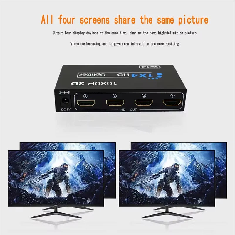 1x4 HDMI-Compatible Video Splitter | Full HD 1080P Distributor for PS4 PC and HDTV detail view