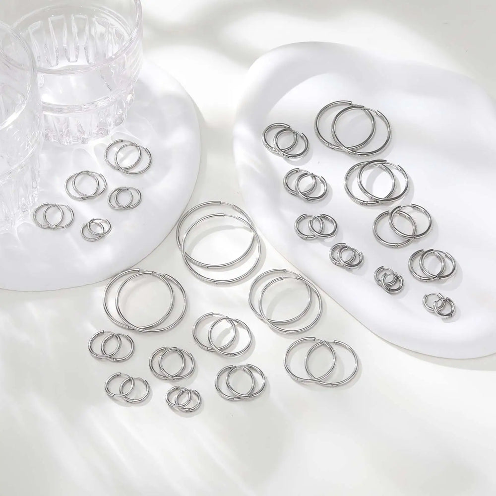 1Pair Round Circle Small Hoop Earrings for Women Men, Gold Plated Stainless Steel Lar alternate view