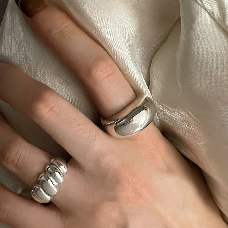 VENTFILLE 925 Sterling Silver Trend Arched Wide Ring For Female Geometry Punk Design J close-up view