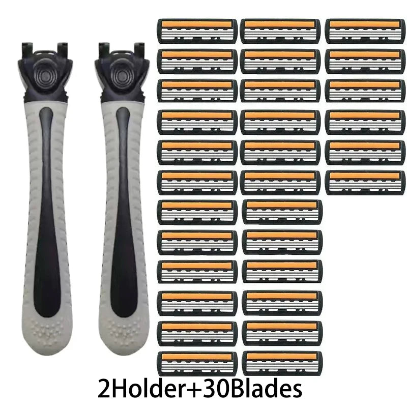 Men's Manual Shaver with 3-Layer Stainless Steel Razor Blades, Compact Shaver with Scratch Resistance, Precision Shaving
