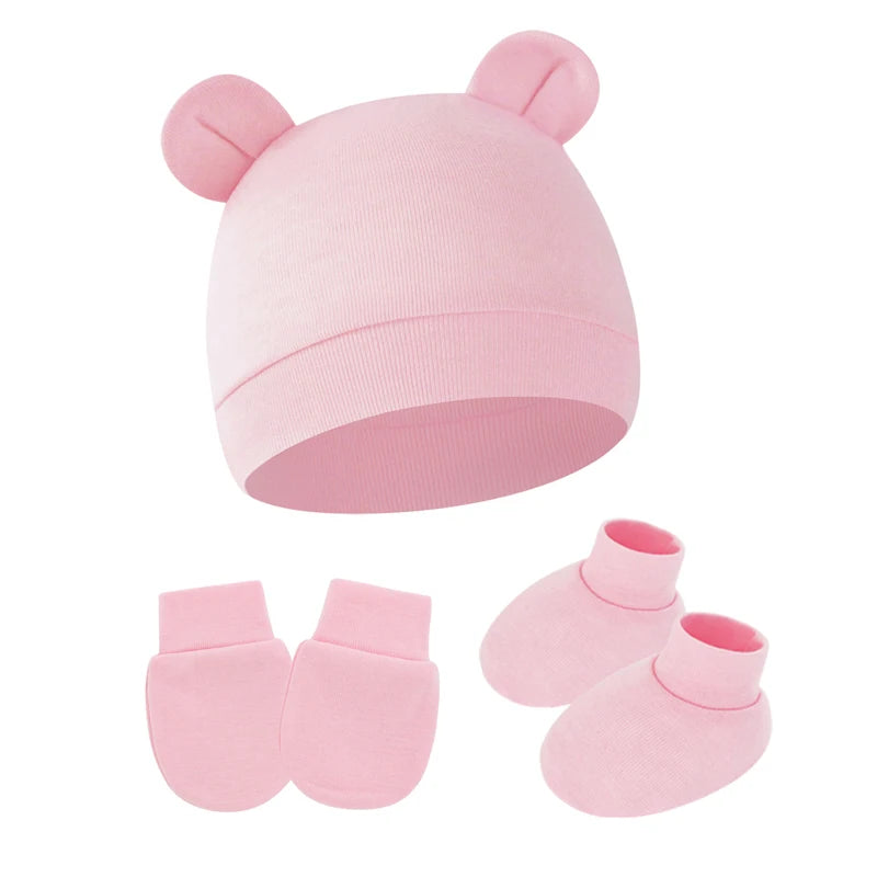 Cotton Newborn Hat Set | 3-Piece Baby Beanie Gloves and Socks for 0-6 Months alternate view