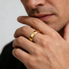 Gold Tone Stainless Steel Wedding Band Ring | Unisex Engagement Ring detail view