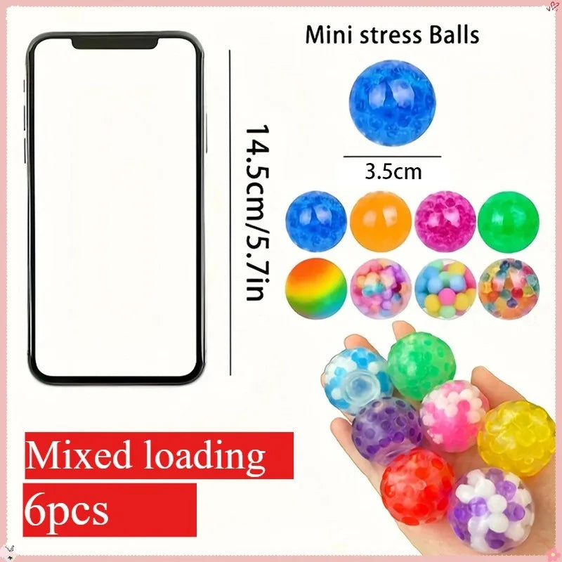 6PCS Mini Squishy Stress Balls Set Rainbow Squeeze Ball EDC Toy Sensory Fidget Toy Du alternate view
