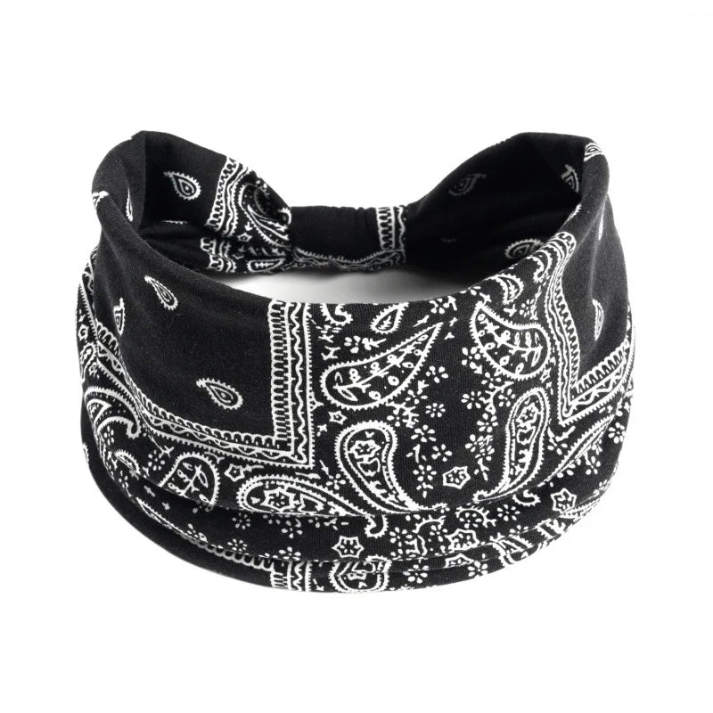 Bohemian Style Elastic Hair Bands Yoga Headband Women Headwear Print Vintage Cross Uni close-up view