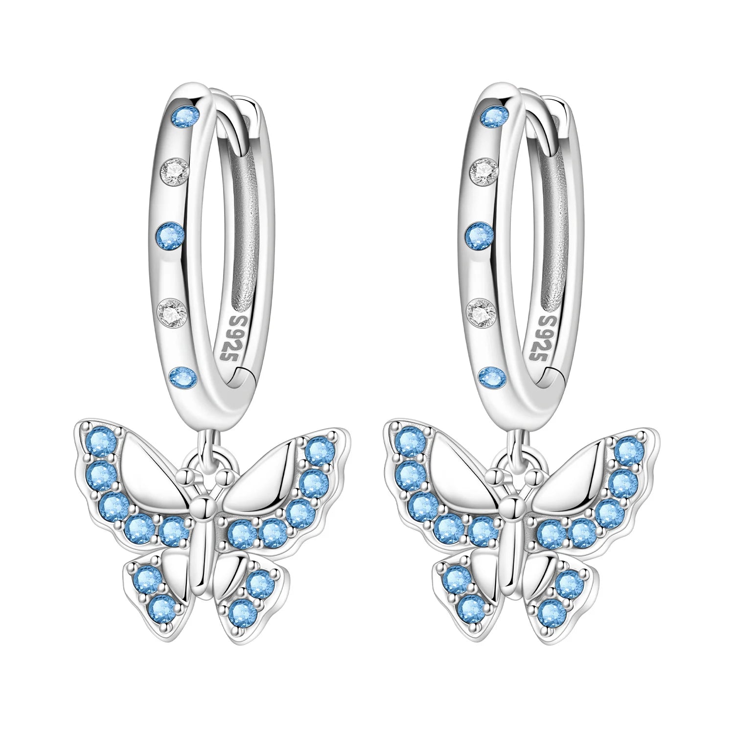 PANPOKI Original 925 Sterling Silver Double Butterfly Insect Earrings Women Hoop Earring detail view