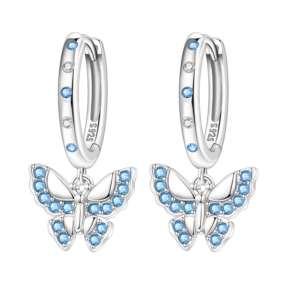 PANPOKI Original 925 Sterling Silver Double Butterfly Insect Earrings Women Hoop Earring detail view