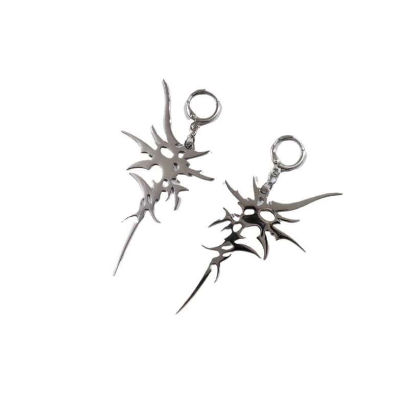 Fashion Trend Silver Color Irregular Spike Hanging Earrings for Men and Women Uniqu additional angle