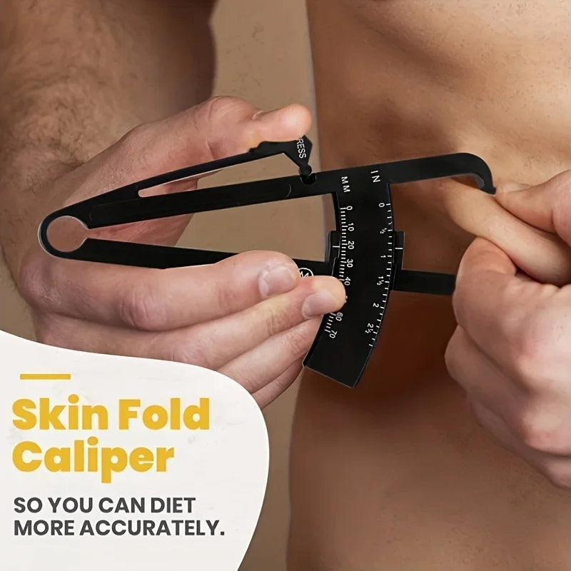 Body fat caliper and Waist Measurement Tape set - handheld fat caliper and tape com additional angle