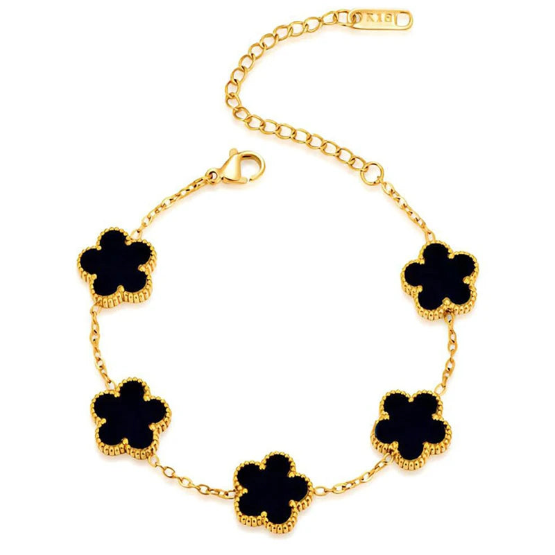14K Gold Plated Stainless Steel Necklace Woman Five Leaf Petals Double Sided Neckla additional angle
