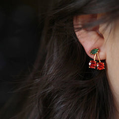 2024 Red Cherry Leaf Crystal Zircon Stud Earrings