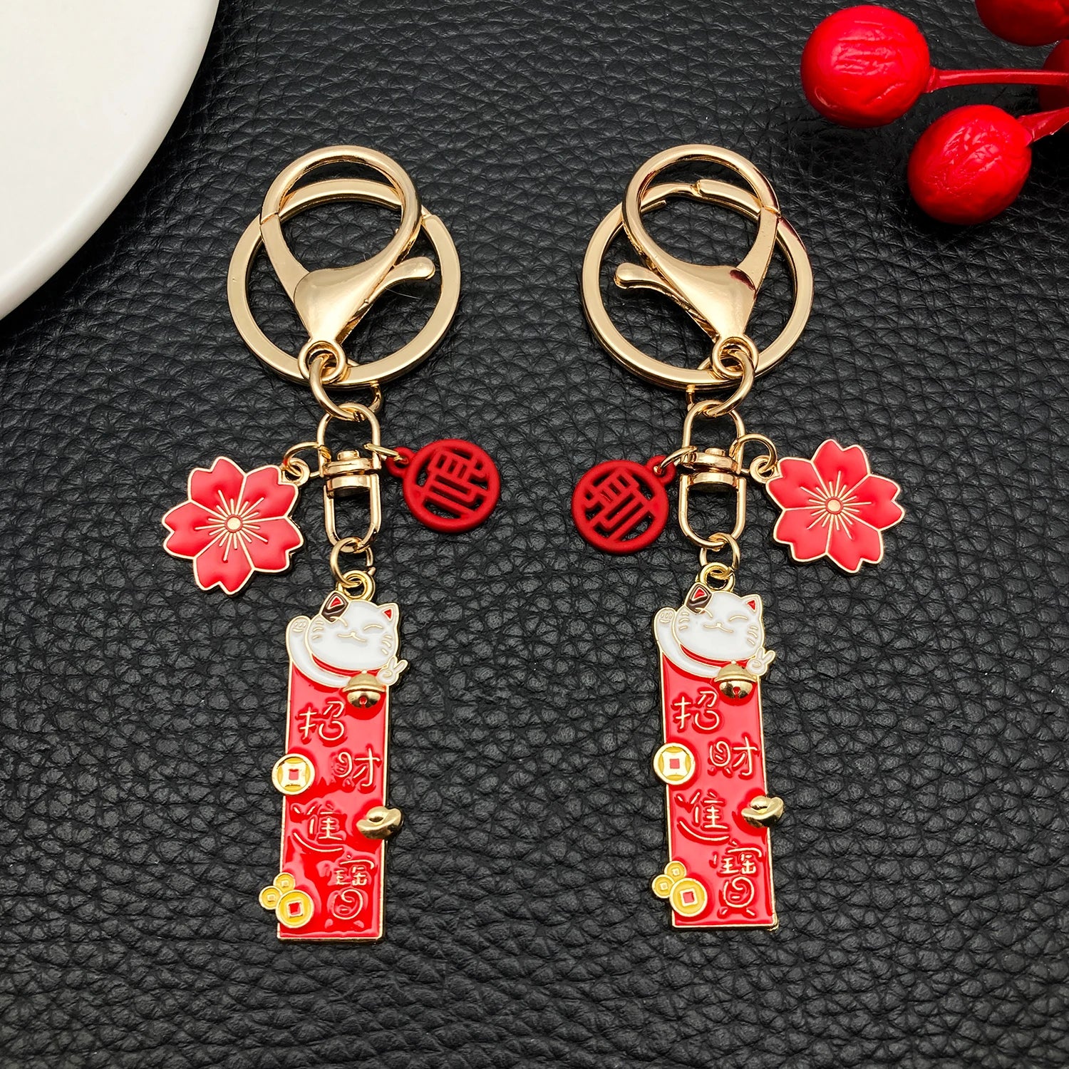 Japanese Maneki-neko (Lucky Cat) Keychain, Japanese Style Koi Fish Car Key Pendant, C lifestyle view