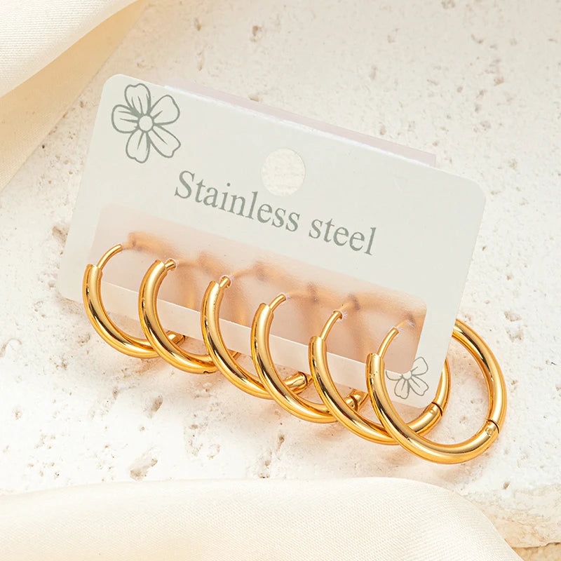 316L Stainless Steel Golden Circle Earrings | Simple Temperament Drop Earrings for Wom close-up view