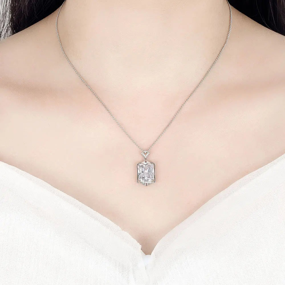 925 Sterling Silver Necklace Rectangular Zircon Pendant Necklace Women Fashion Simple alternate view