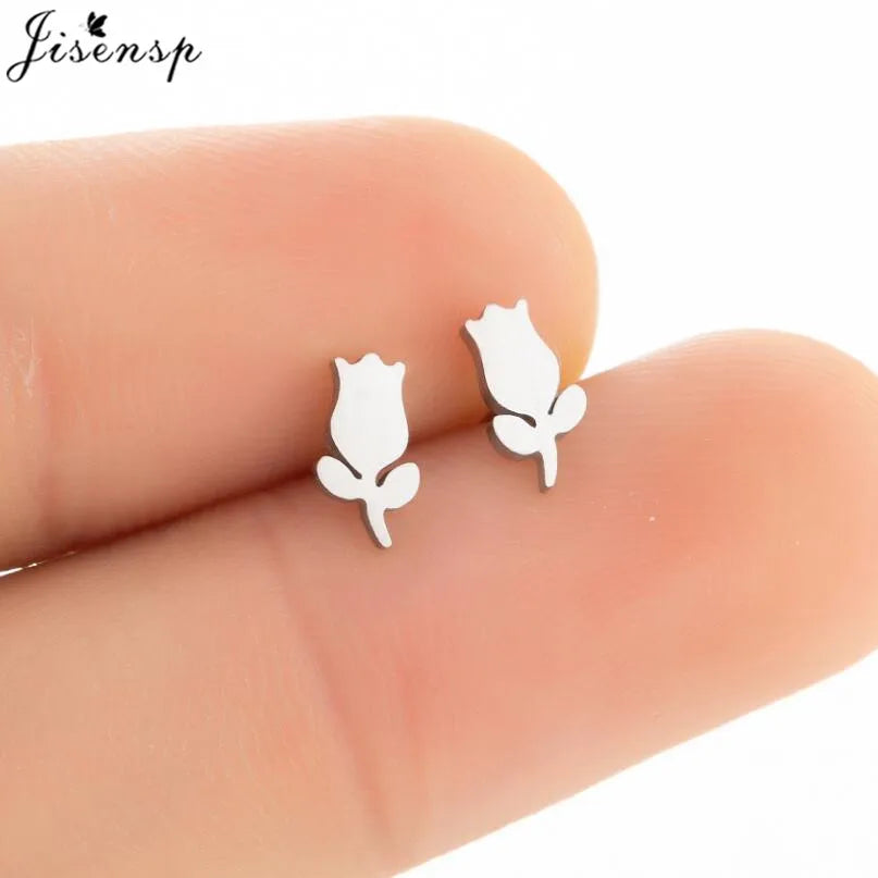 Multiple Stainless Steel Flower Stud Earrings Women Korean Daisy Mandala Rose Lotus additional angle