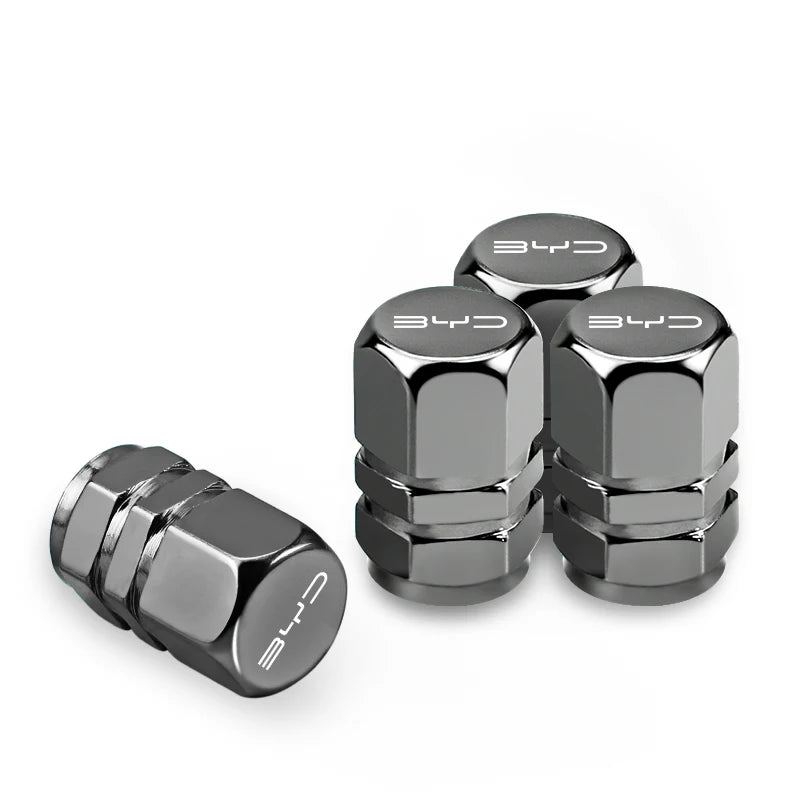4Pcs Car Wheel Tire Valves Caps Waterproof Dustproof Cover For BYD Atto 3 Yuan Plus Ha close-up view