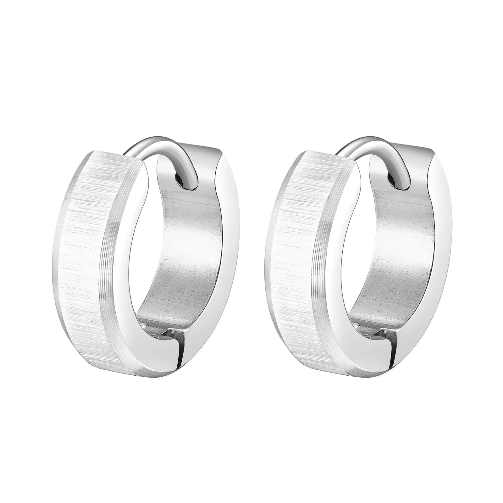 Stainless Steel Hoop Earrings for Men | Brushed Silver Small Hoops detail view