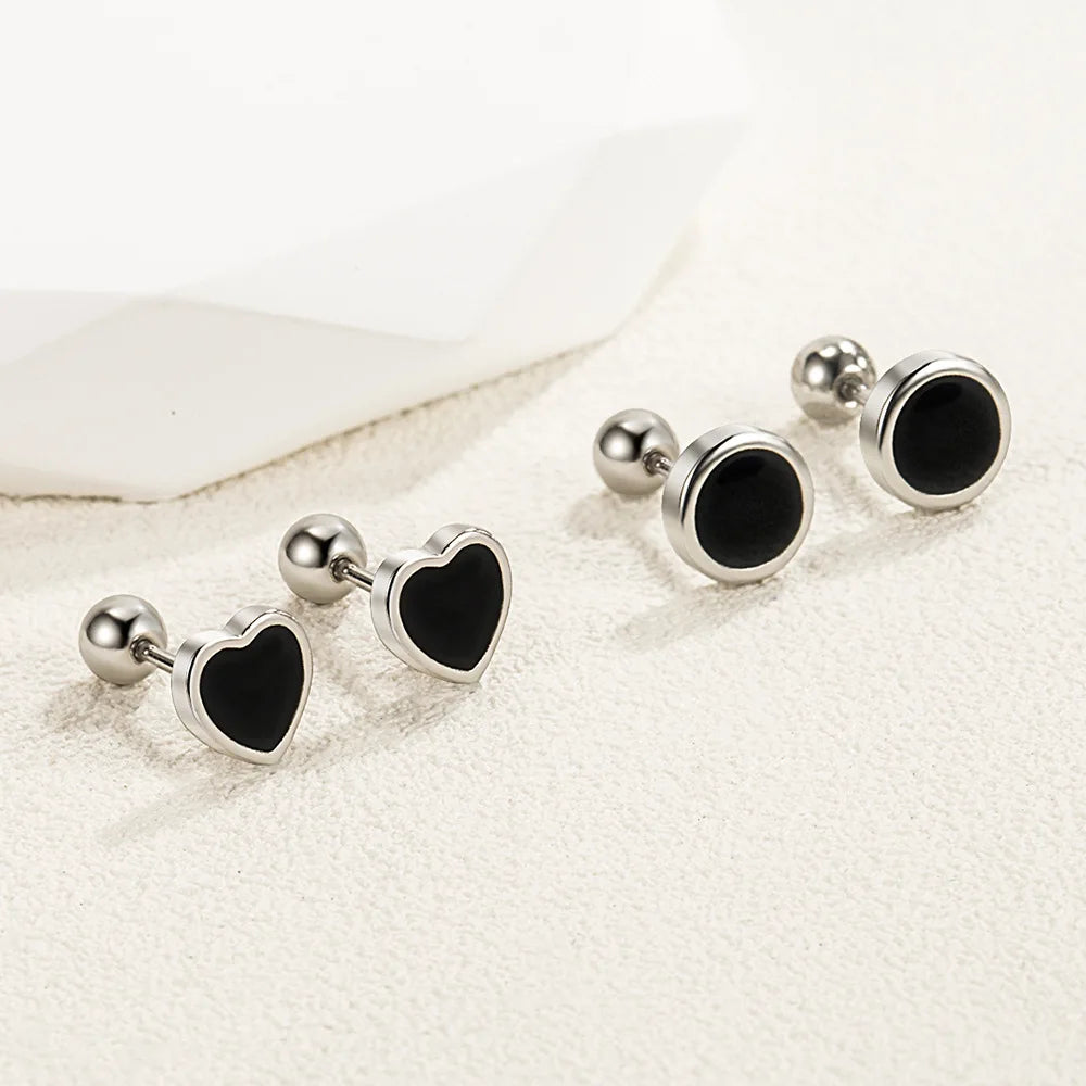 925 Sterling Silver Black Heart Star Stud Earrings | Small Round Earrings for Women alternate view