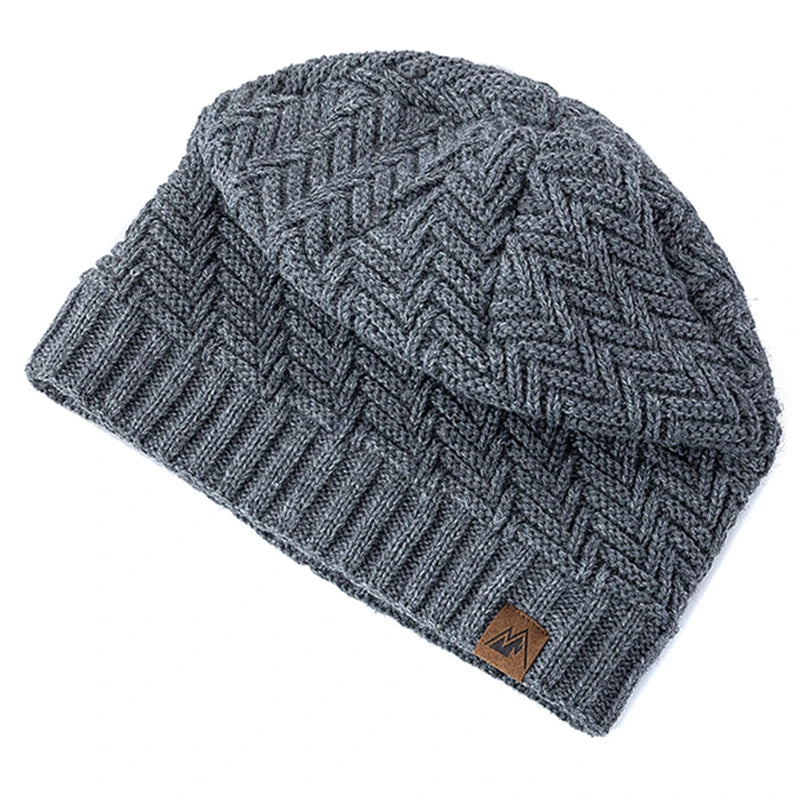 Unisex Peak Labal Winter Hat | Warm Knitted Beanie with Plush Fur Lining detail view