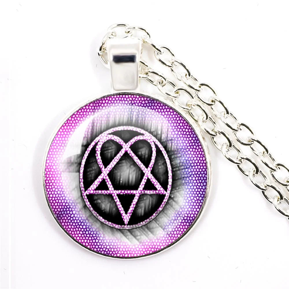 Hip Hop Rock Music Band Him Heartagram Glass Cabochon Pendant Star Heart Patten Necklace Chain Charm Necklace Jewelry Gift