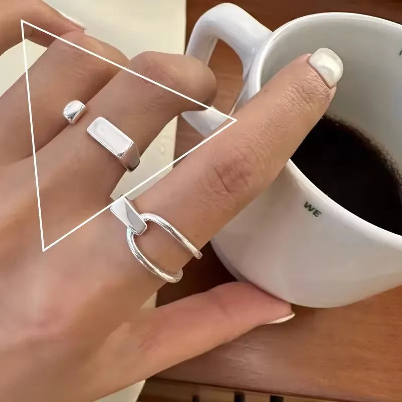 VENTFILLE 925 Sterling Silber Geometrischer Mehrschichtiger Ring mit runden Perlen | Modischer Punk-Temperament-Schmuck