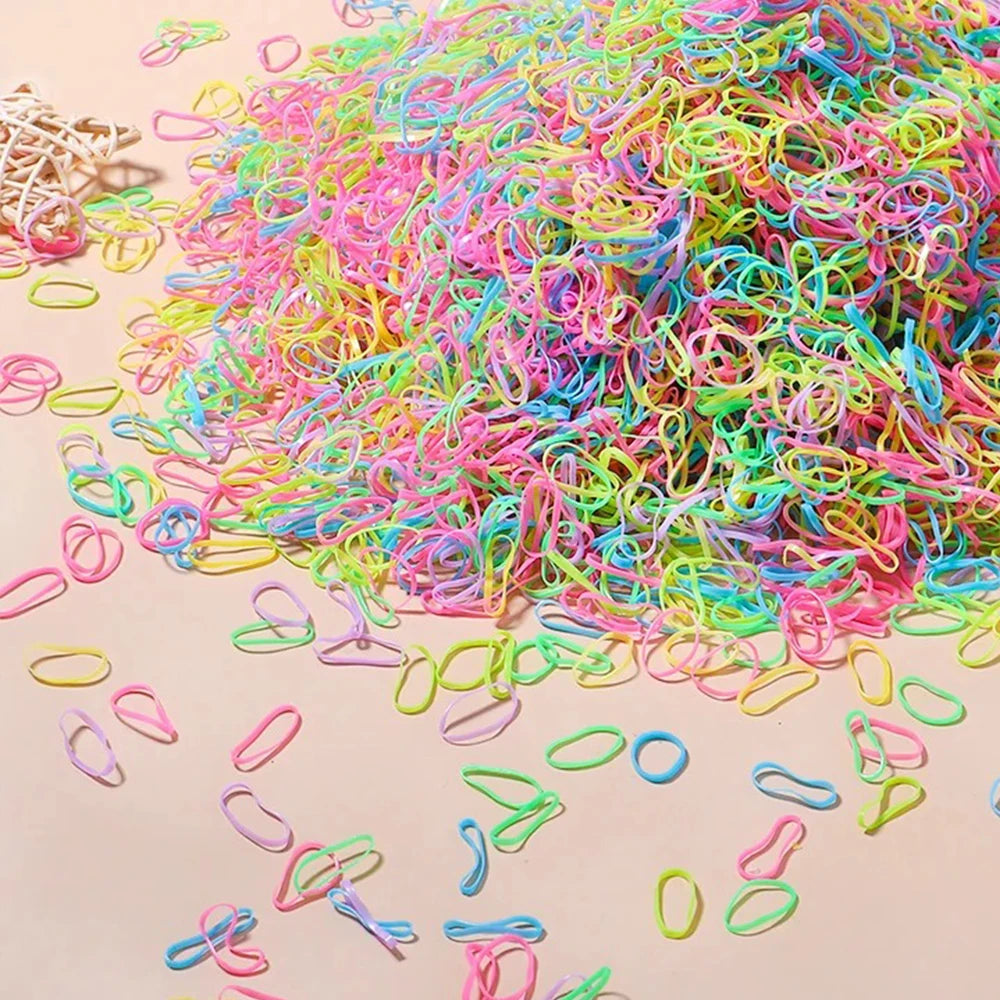 500/1000/2000pcs Girls Colourful Disposable Rubber Band Hair Ties Headband Children Pony detail view