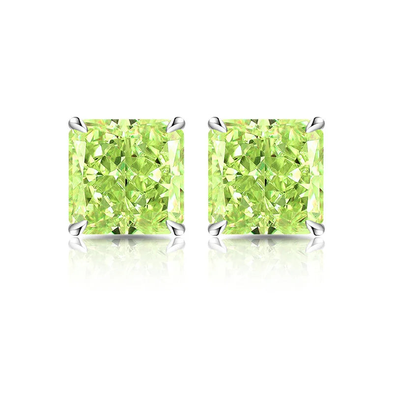 High Carbon Diamond Square 925 Sterling Silver Stud Earrings Premium Color Ice Flower alternate view