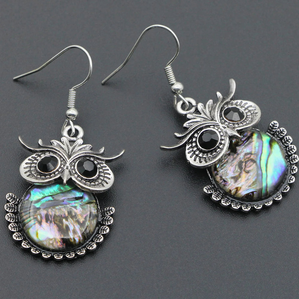 VILLWICE New Colorful Shell Various Shapes Owl Women Hollow Zinc Alloy Antique Silver close-up view