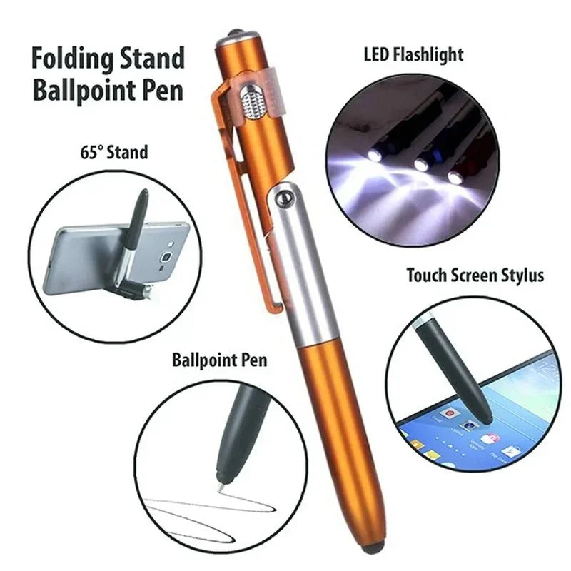 4 In 1 Multifunction Ballpoint Pen with LED Light Fold Phone Holder Night Read Writ additional angle