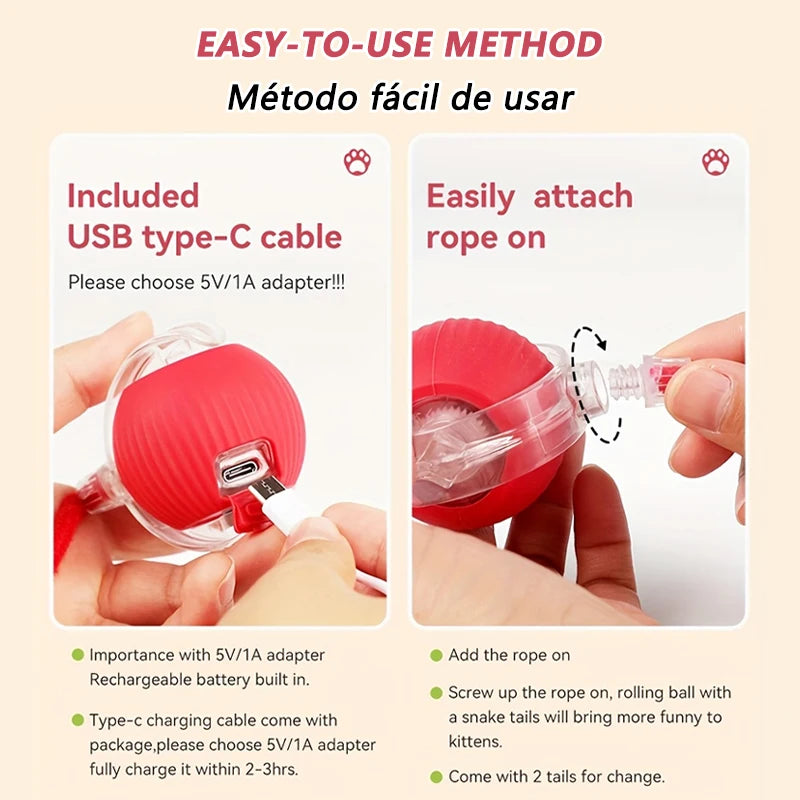 Self-Moving Automatic Cat Teaser Ball with Faux Tail Rechargeable Smart Sensor Cat Toy f detail view