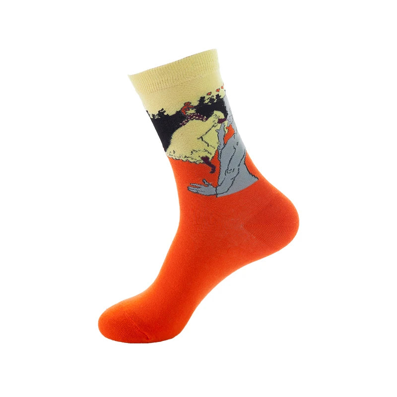 1 Pair Van Gogh Starry Night Cotton Socks Women Men Mona Lisa Oil Painting Retro-classical Series Skateboard Casual Couple Socks