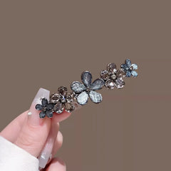 Elegant Crystal Flower Hairpin Spring Clip High-end Women's Back of Head Half-tied Hair Clip Girls Korean Style Hair Accessories