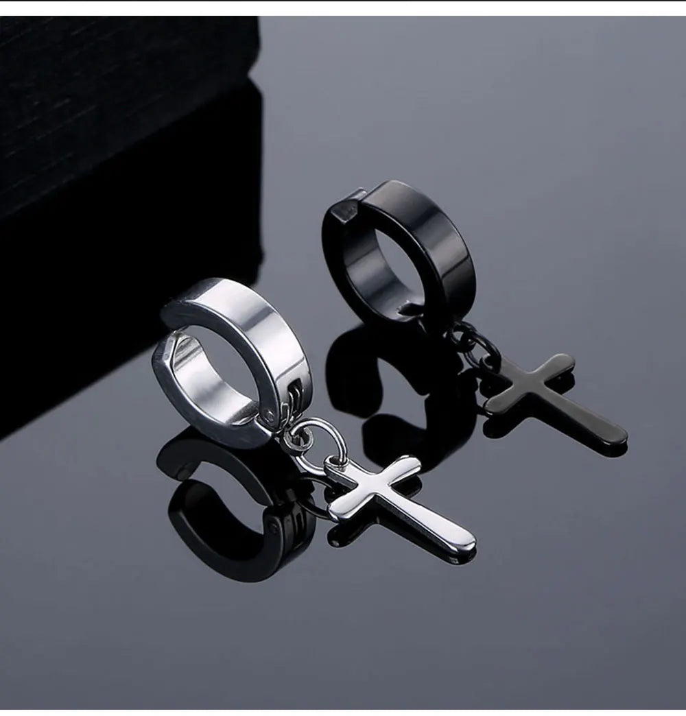 Punk Cross Stars Clip On Earrings | No Piercing Stainless Steel Ear Cuffs for Women M alternate view