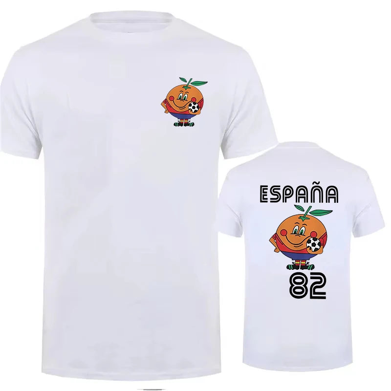 Naranjito T Shirt Men's Women's T-Shirt Crewneck Espana 82 Spain Mascot 1982 Soccer Fo close-up view