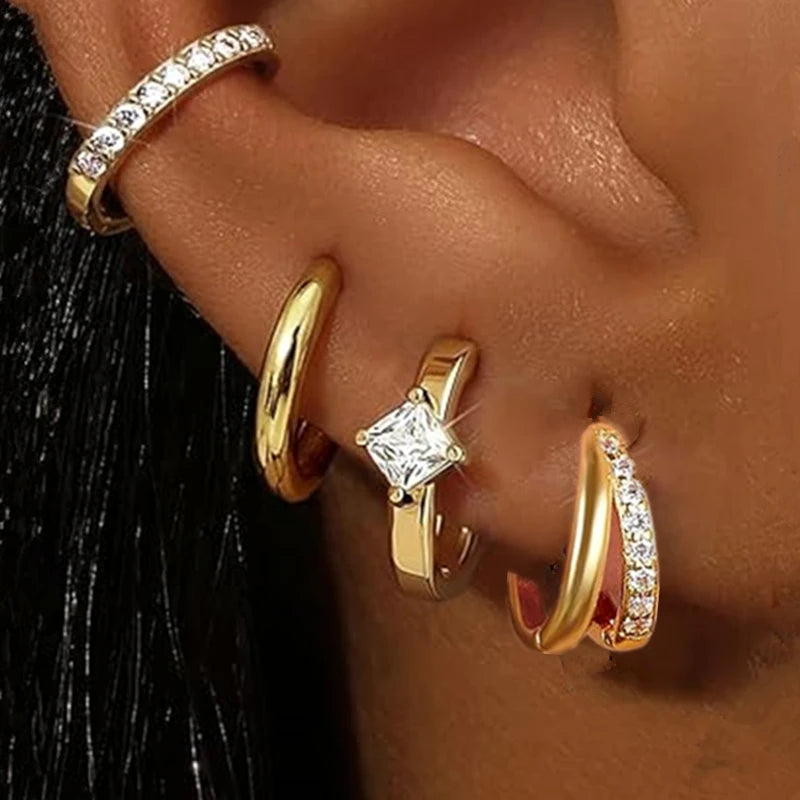 Huggie Hoop Earrings Set for Women | Crystal Zircon Tragus Cartilage Piercing Jewelry close-up view