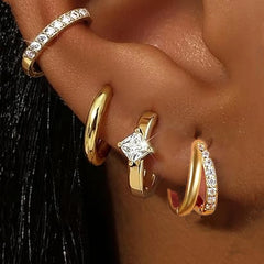 Huggie Hoop Earrings Set for Women | Crystal Zircon Tragus Cartilage Piercing Jewelry close-up view
