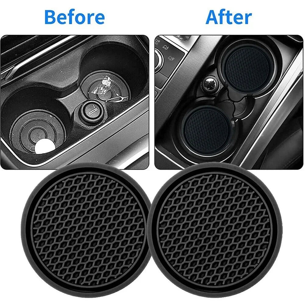 2pcs Black Car Cup Holder Anti Slip Coaster Pads | Universal Interior Accessories lifestyle view