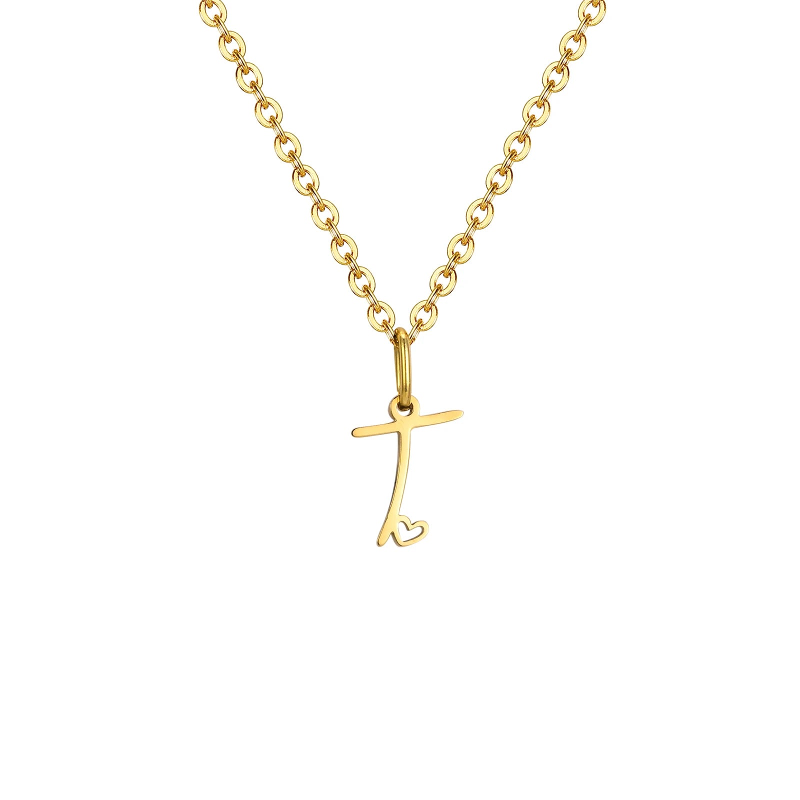 Dainty Heart Initial Necklace for Women, Gold Plated A-Z Letter Pendant, Waterproof St close-up view