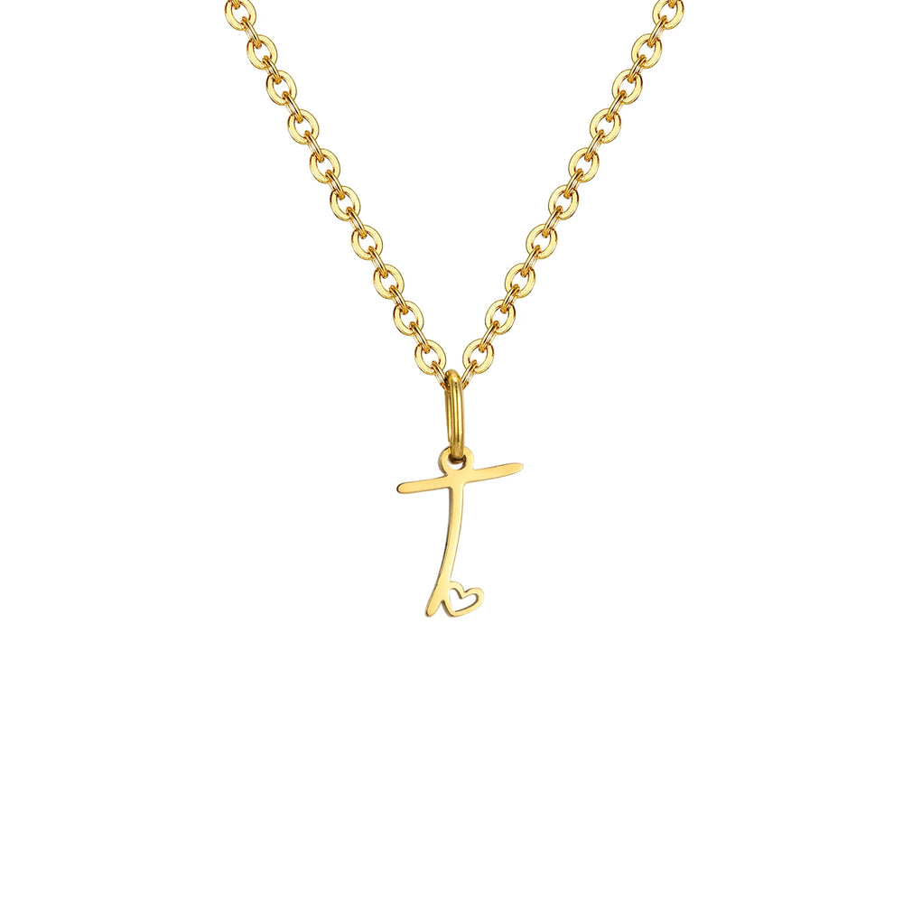 Dainty Heart Initial Necklace for Women, Gold Plated A-Z Letter Pendant, Waterproof St close-up view