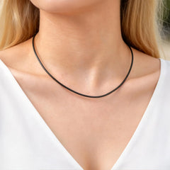 Black Waxed Cord Necklace for Women Minimalist Stainless Steel Clasp 2mm Waterproof W alternate view