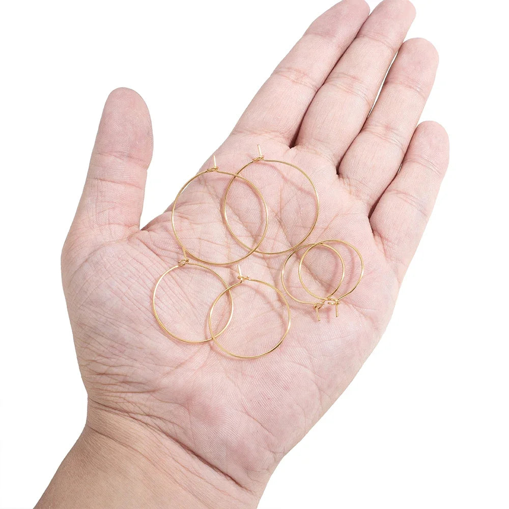 20pcs Stainless Steel Big Circle Hoop Earrings Wires | 18K Gold Plated or Steel Color, close-up view